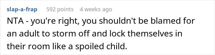Text comment about sibling drama involving an adult acting like a spoiled child. Text comment about sibling drama involving an adult acting like a spoiled child.