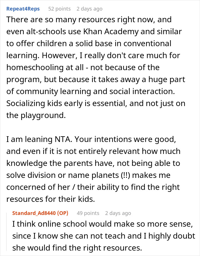 Person Makes Their Sister Cry By Quizzing Her After She Claimed She Would Homeschool Her Kid