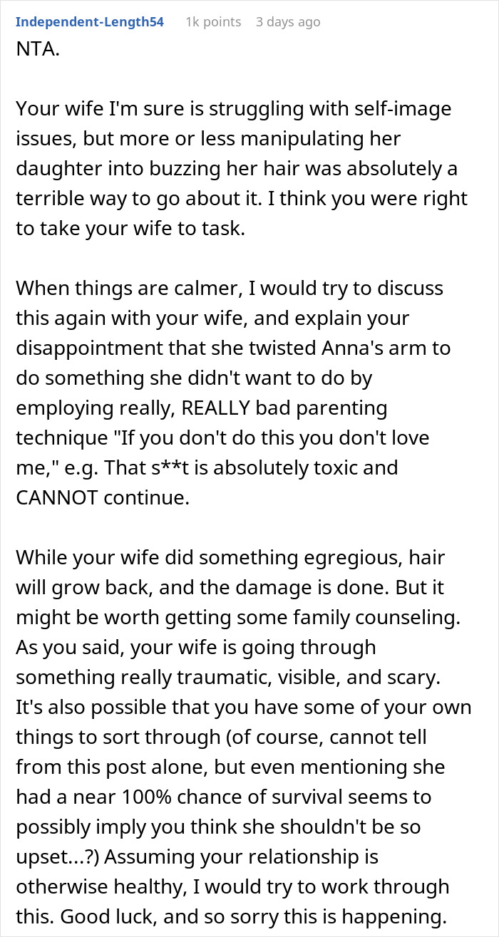 &ldquo;Not Sure If I Can Move Past This&rdquo;: Dad Furious After Wife Pressures Daughter To Shave Her Head