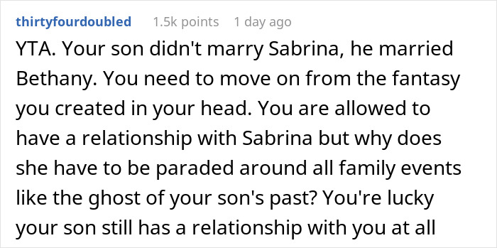 &ldquo;AITA For Telling My Son&rsquo;s Wife That His Ex Is In The Family And Has Been Here Longer Than She Has&rdquo;