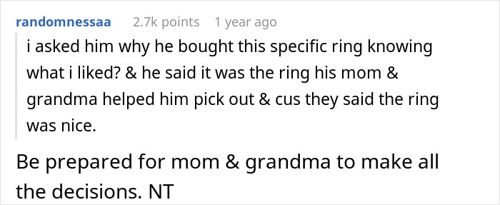 Guy Listens To His Mom’s Advice When Getting Proposal Ring, Instead Of Fiancée’s Detailed Requests Guy Listens To His Mom’s Advice When Getting Proposal Ring, Instead Of Fiancée’s Detailed Requests