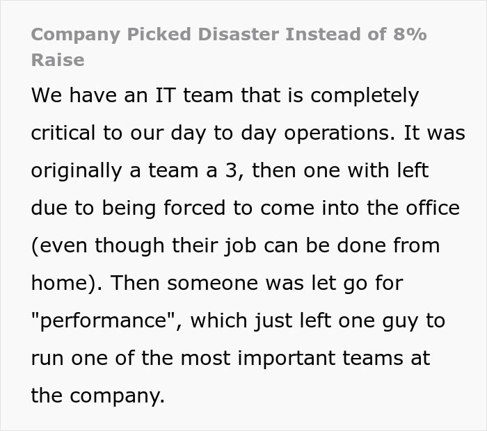 Company In Panic Mode After HR Step In To Stop Critical Worker&rsquo;s 8% Raise, So He Quits