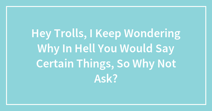Hey Trolls, I Keep Wondering Why In Hell You Would Say Certain Things, So Why Not Ask?