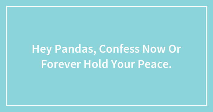 Hey Pandas, Confess Now Or Forever Hold Your Peace.
