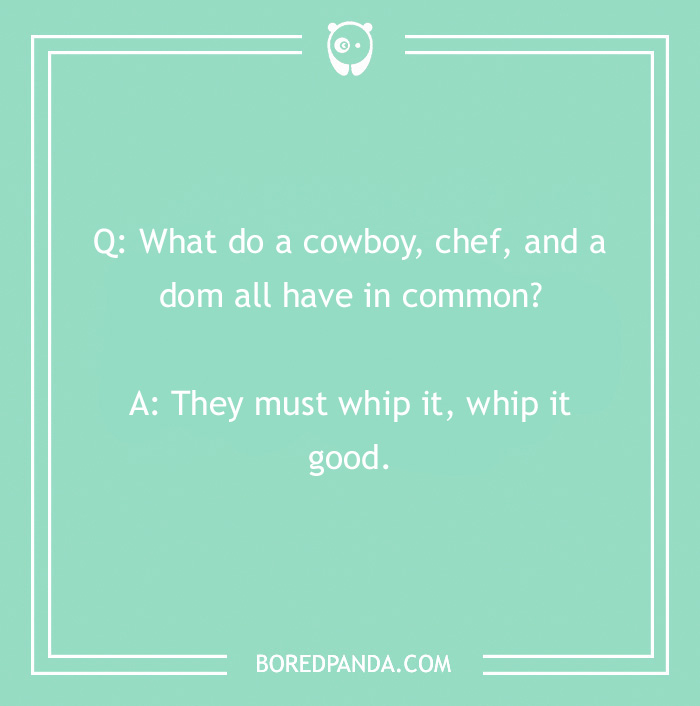 Cowboy joke on a turquoise background with a humorous twist about commonalities between professions.