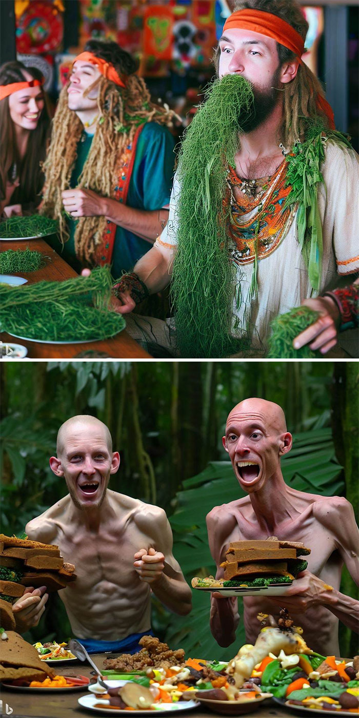 Veganos intentando consumir suficientes calorías para pasar la noche