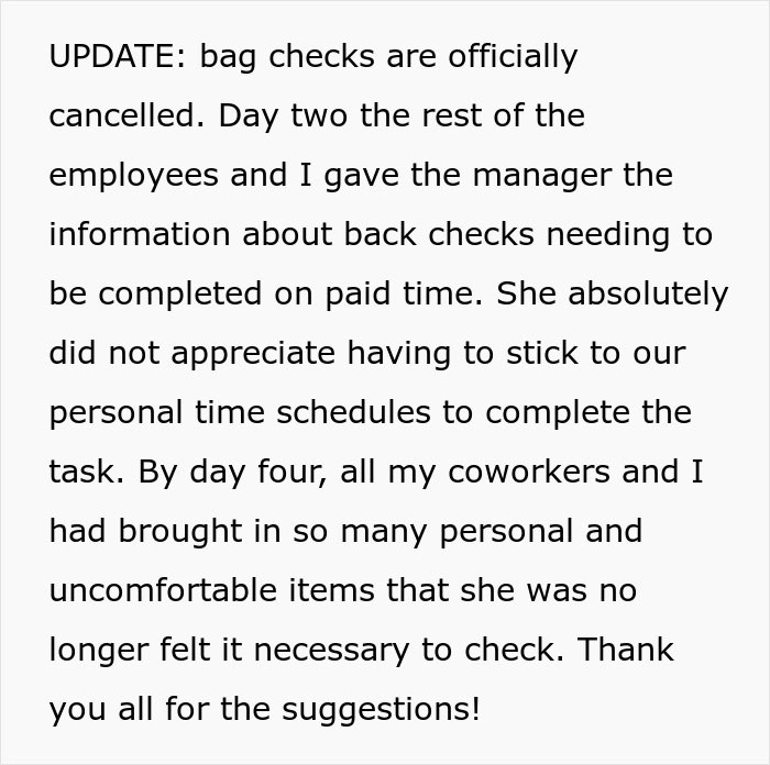 Woman Makes Sure The New Purse Check Rule At Work Makes Her Boss Very Uncomfortable