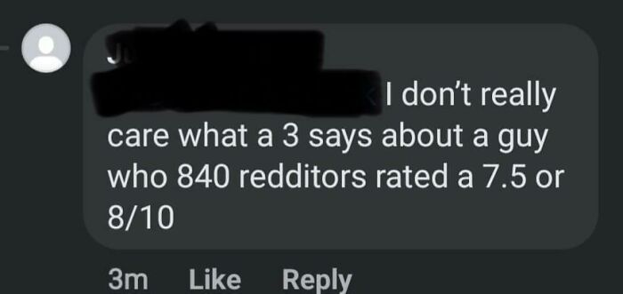 Embarrassing text conversation about Reddit ratings implying awkward social commentary.