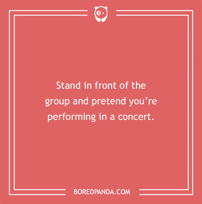 Funny dare card suggesting to act like performing in a concert.