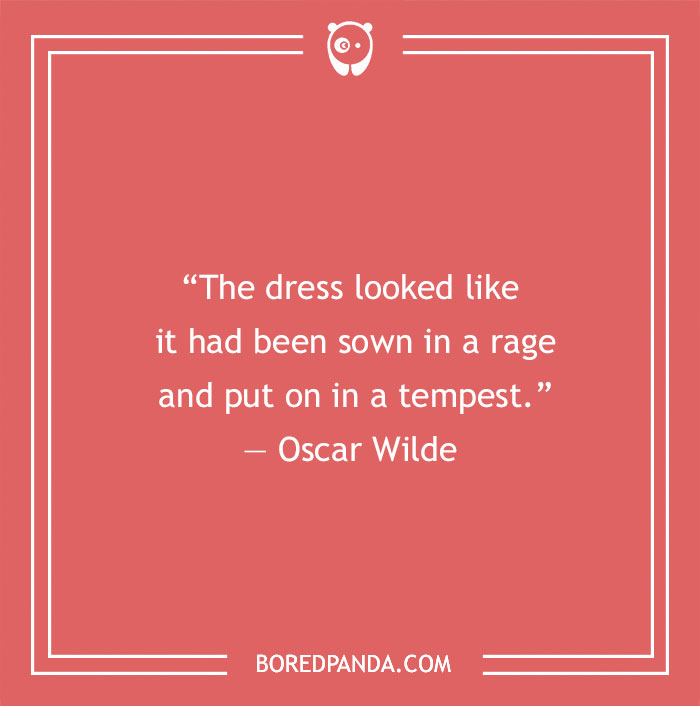 Oscar Wilde funny quote about a dress on a red background from boredpanda.com.