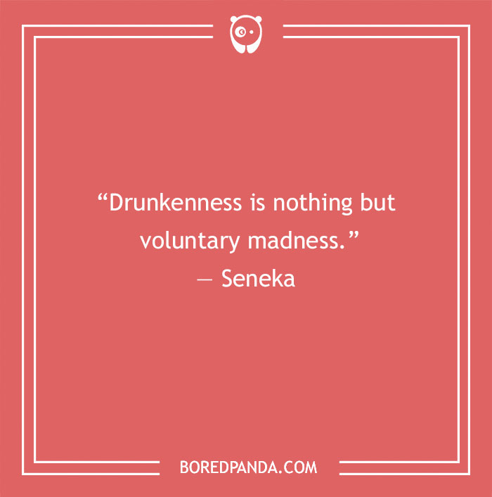 "Funny quote from Seneka about drunkenness being voluntary madness on a red background."
