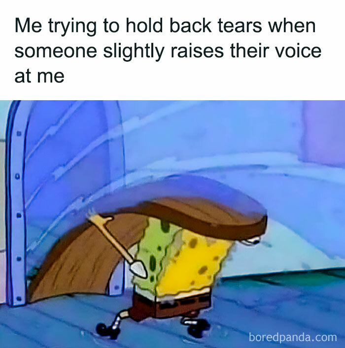 SpongeBob meme humorously highlights emotional reaction; relates to funny memes about calling out women.