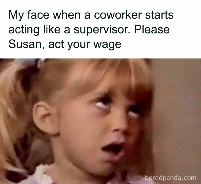 Girl rolling eyes in meme about life, captioned "Please Susan, act your wage."