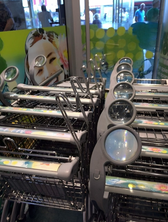 These Shopping Carts In German Store Have A Built-In Magnifying Glass
