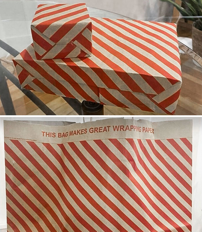 My Shopping Bag Has A Printed Holiday Pattern, So It Can Be Reused As A Wrapping Paper