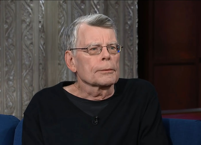 Stephen King giving an interview on The Late Show with Stephen Colbert 