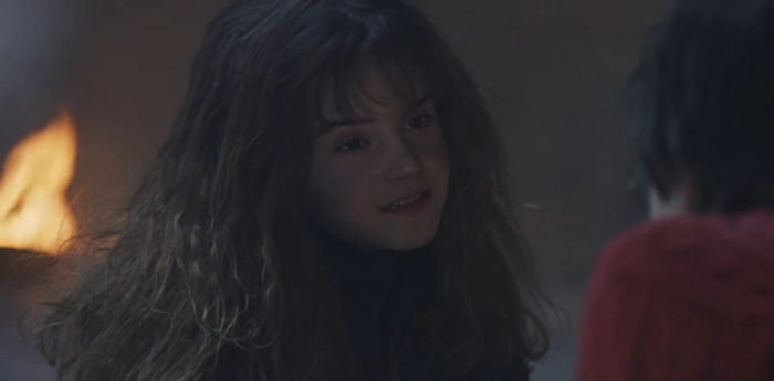 Hermione Granger telling something to Harry Potter