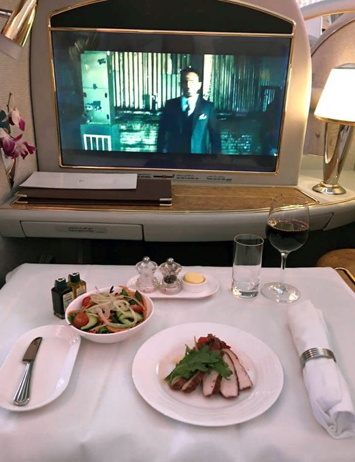 The Flight Attendant Brought Out My Entree Before Replacing My Fork From My Appetizer, So Now I Have To Wait A Moment Before I Can Begin Eating