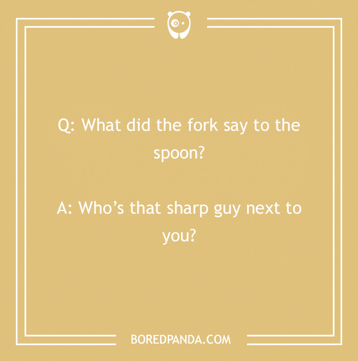 A Laffy Taffy joke about a fork and spoon on a beige background, featuring playful humor.