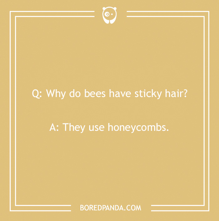 Laffy Taffy joke about bees with sticky hair using honeycombs on a beige background.