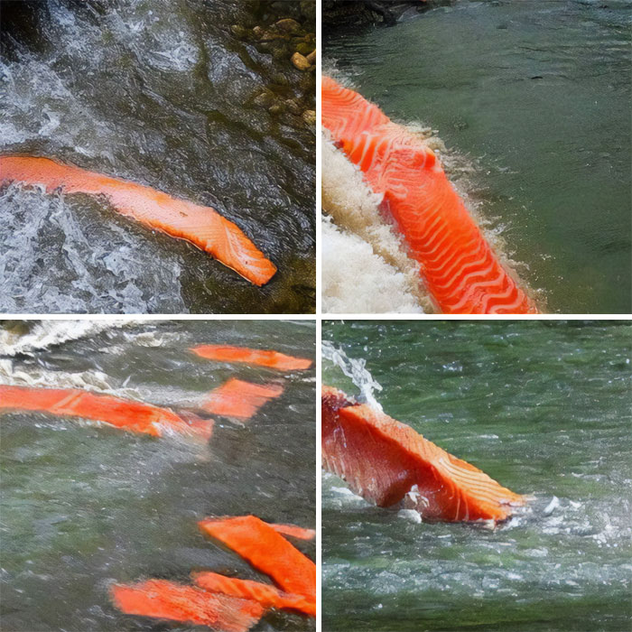 An Ai-Generated Image Of "Salmon Swimming Down A River"