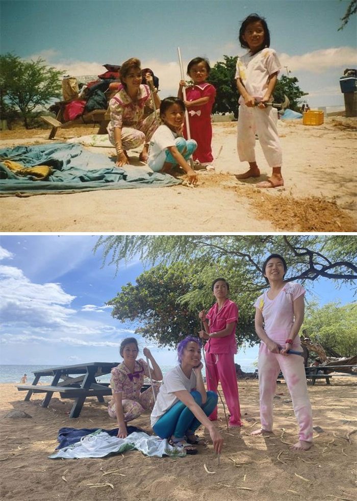 My Sisters And I Recreated A Photo At The Same Beach In Hawaii (1991-2022)