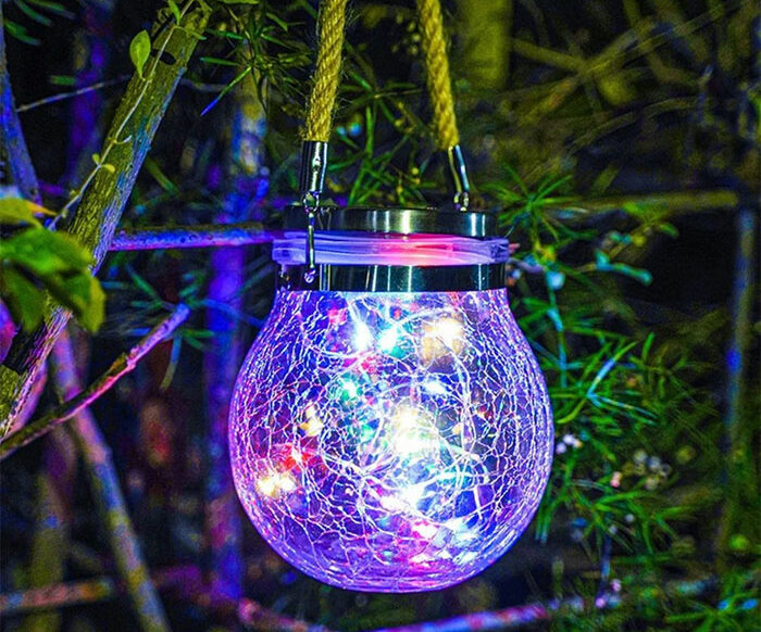 Rope-based hanging solar ball with colorful fairy lights Rope-based hanging solar ball with colorful fairy lights