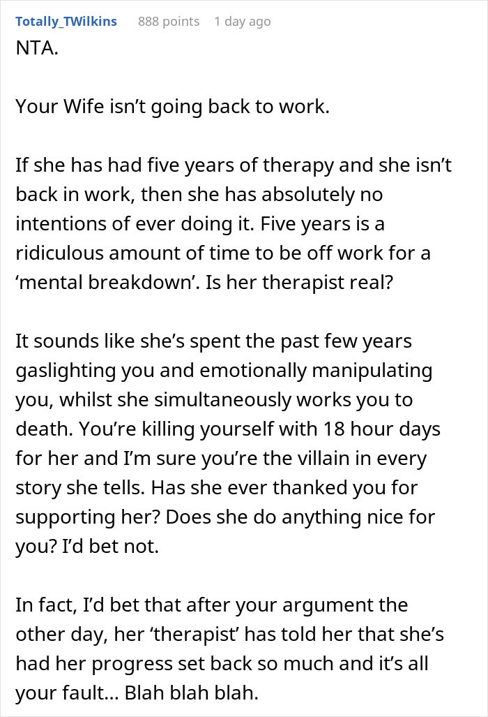 Exhausted Husband Working 84-Hour Weeks Considers Divorce After Wife Won&rsquo;t Go Back To Work