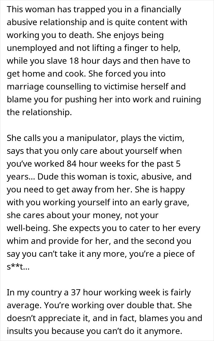 Exhausted Husband Working 84-Hour Weeks Considers Divorce After Wife Won&rsquo;t Go Back To Work