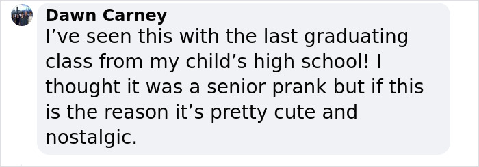 Comment discussing high school seniors wearing kindergarten backpacks for nostalgia. Comment discussing high school seniors wearing kindergarten backpacks for nostalgia.