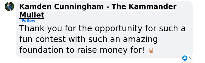 Kamden Cunningham celebrating his Cheddar Wiz mullet after winning the US Kids&rsquo; Mullet Championship contest.