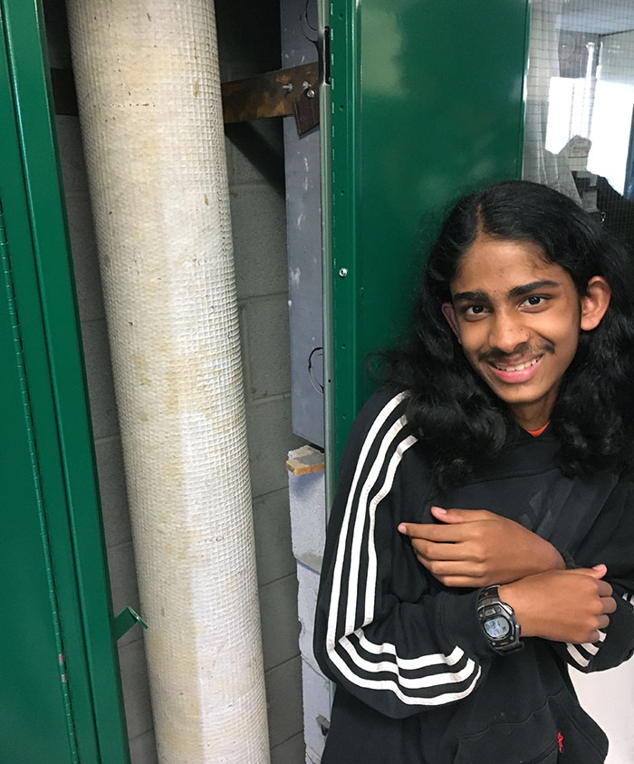 My Friend's New Locker Has A Huge Pipe Running Through It