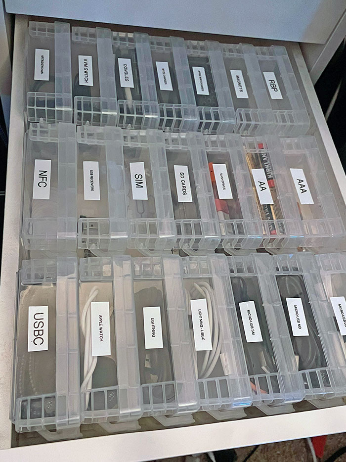 Purchased These Containers For Cable Management And Electronic Parts Organization. 21 Containers Will Fit In The IKEA Alex Drawers Perfectly