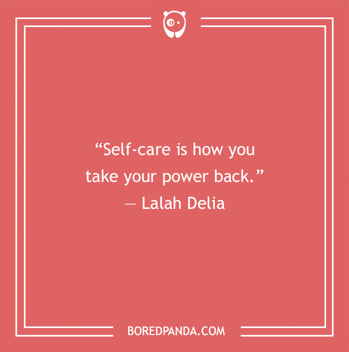 Self-love quote by Lalah Delia on a pink background about self-care and reclaiming your power.