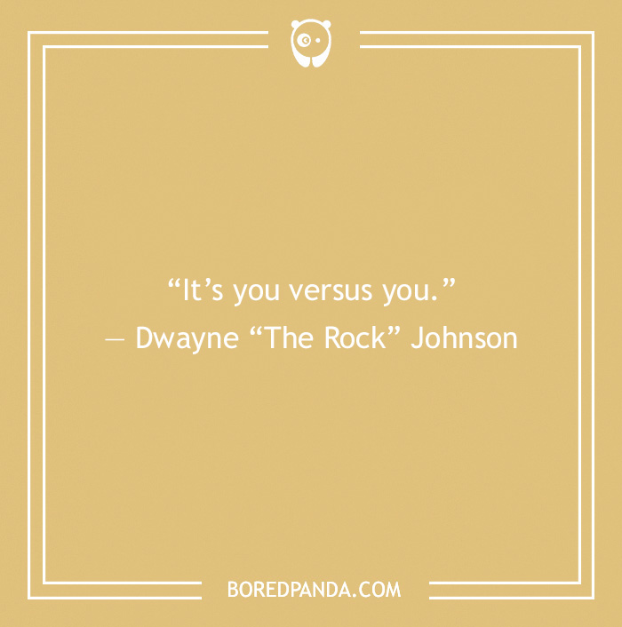 Self-love quote by Dwayne Johnson with a motivational message about kindness and self-competition on a beige background.