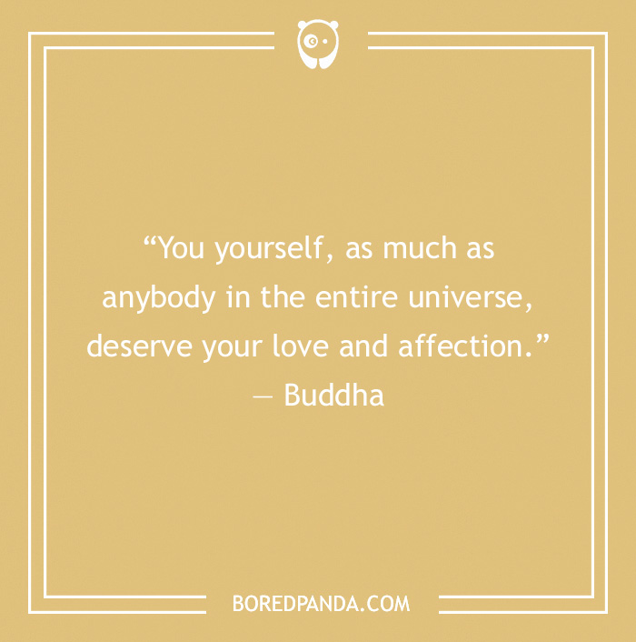 Self love quote by Buddha on a beige background encouraging kindness and love to yourself and others.
