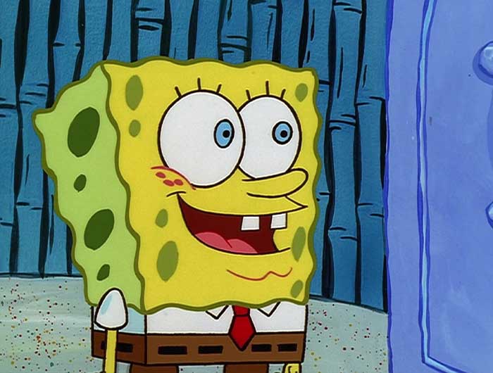 SpongeBob smiling happily inside his pineapple house, a classic scene from iconic SpongeBob quotes and moments.