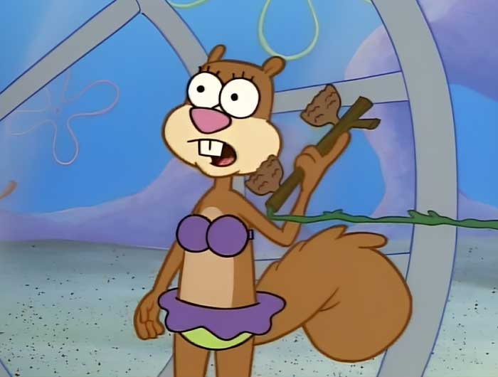 Sandy Cheeks talking on the phone in Bikini Bottom, featured in iconic SpongeBob quotes from the popular cartoon series.