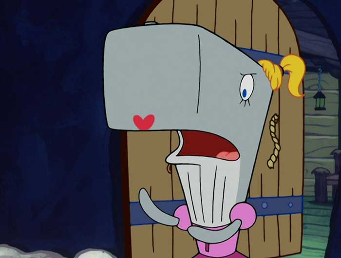 Pearl Krabs from SpongeBob SquarePants complaining with an open mouth, illustrating iconic SpongeBob quotes and expressions.