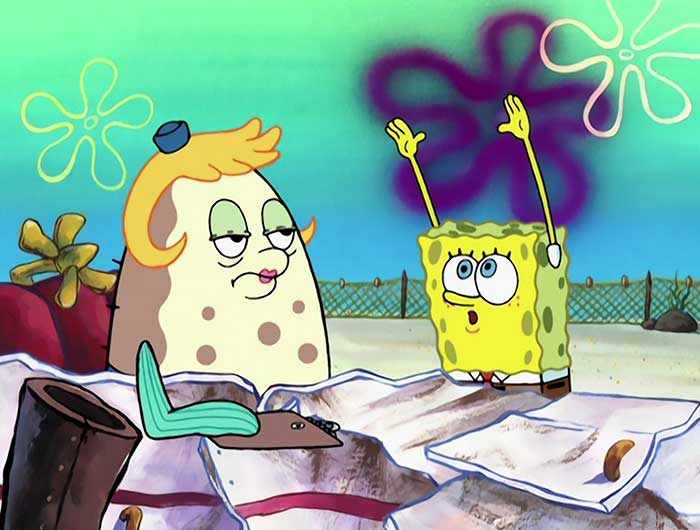 Mrs. Puff looking disappointed at SpongeBob, capturing one of the iconic SpongeBob quotes moments from the series.