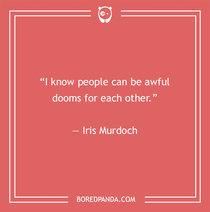 Quote by Iris Murdoch on a red background, emphasizing the impact of toxic people.
