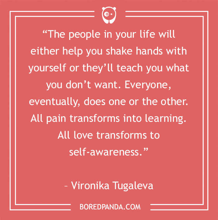 Quote about toxic people and self-awareness by Vironika Tugaleva on a red background.