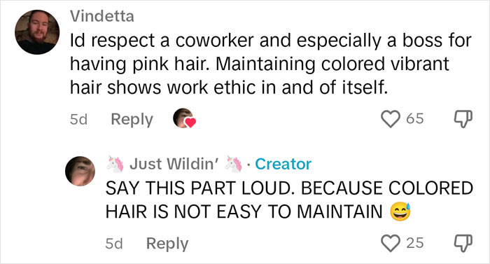 Woman Finds A Hilarious Way To Show Company Their Rule Against Colored Hair Is Ridiculous Woman Finds A Hilarious Way To Show Company Their Rule Against Colored Hair Is Ridiculous