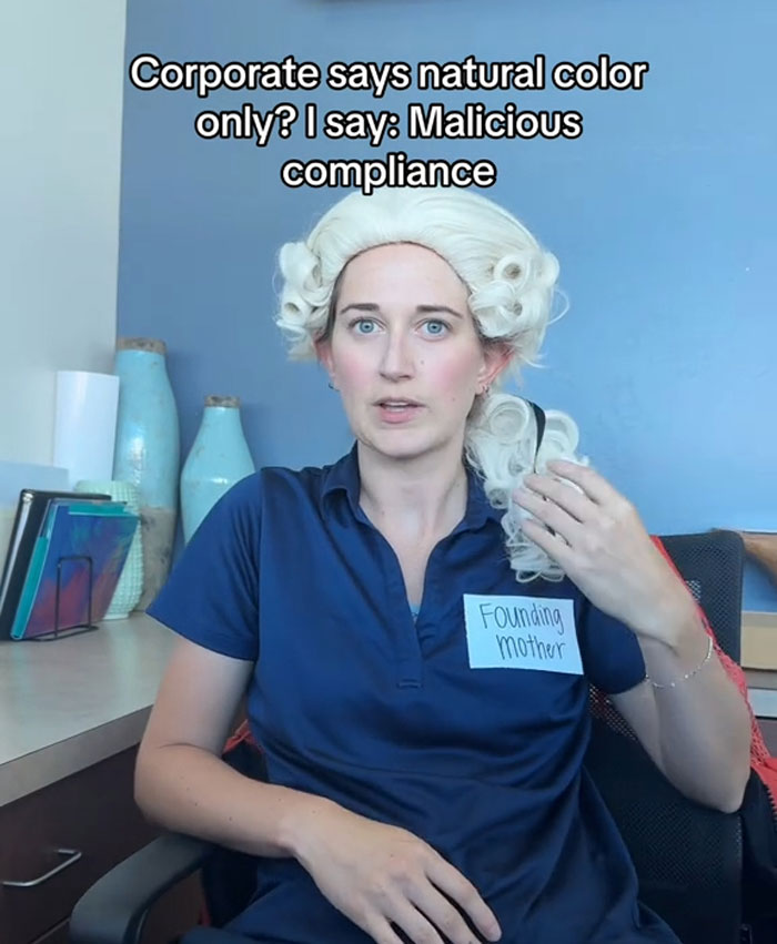 Woman Finds A Hilarious Way To Show Company Their Rule Against Colored Hair Is Ridiculous Woman Finds A Hilarious Way To Show Company Their Rule Against Colored Hair Is Ridiculous