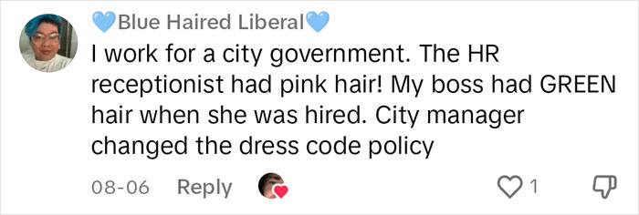 Woman Finds A Hilarious Way To Show Company Their Rule Against Colored Hair Is Ridiculous Woman Finds A Hilarious Way To Show Company Their Rule Against Colored Hair Is Ridiculous