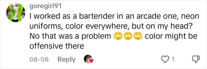 Woman Finds A Hilarious Way To Show Company Their Rule Against Colored Hair Is Ridiculous Woman Finds A Hilarious Way To Show Company Their Rule Against Colored Hair Is Ridiculous