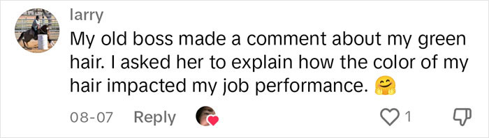 Woman Finds A Hilarious Way To Show Company Their Rule Against Colored Hair Is Ridiculous Woman Finds A Hilarious Way To Show Company Their Rule Against Colored Hair Is Ridiculous