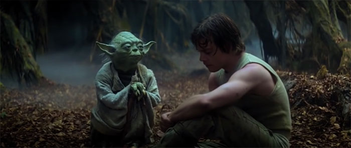 Yoda talking with Luke Skywalker