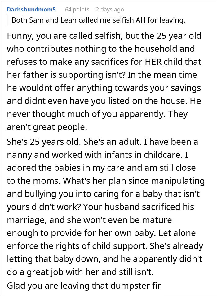 Comment discussing a woman’s marriage ending due to her refusal to sacrifice her life for a baby she didn’t want. Comment discussing a woman’s marriage ending due to her refusal to sacrifice her life for a baby she didn’t want.