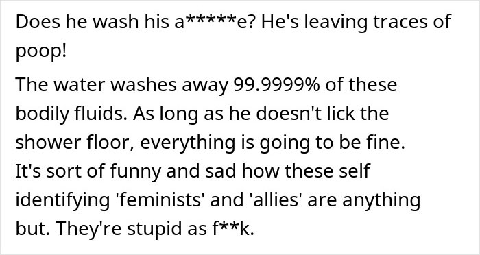 Woman Laughs In Guy's Face After He "Bans" Her From Using The Shower On Her Period Woman Laughs In Guy's Face After He "Bans" Her From Using The Shower On Her Period